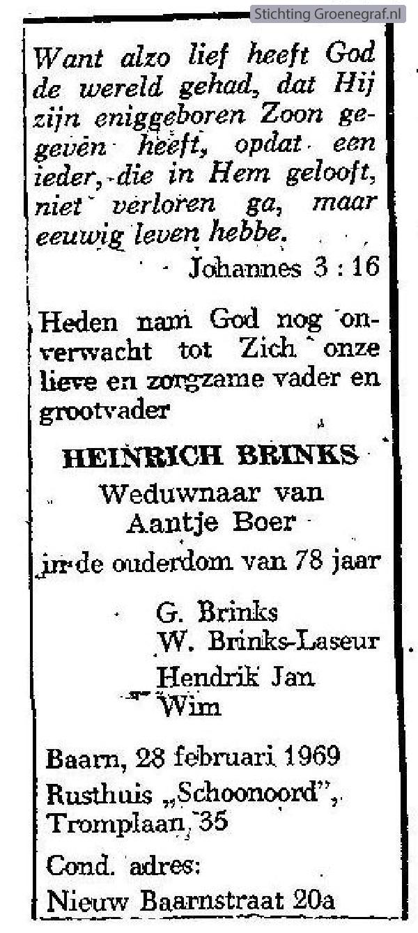 Overlijdensscan Heinrich  Brinks