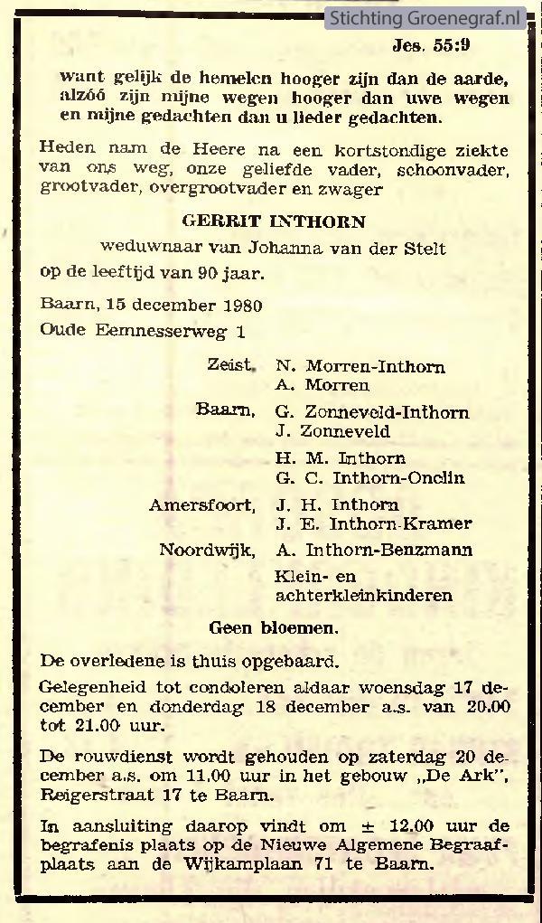 Overlijdensscan Gerrit  Inthorn
