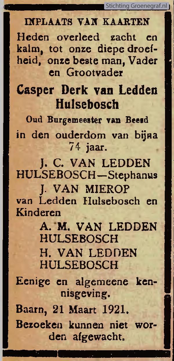 Overlijdensscan Casper Derk van Ledden Hulsebosch