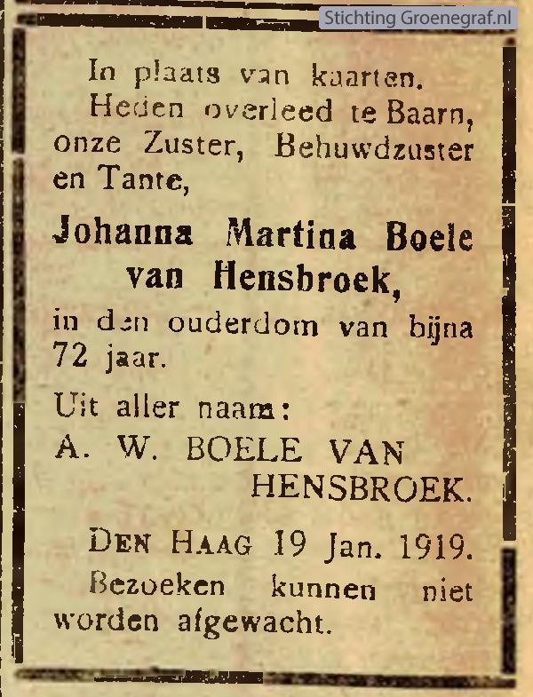 Overlijdensscan Johanna Martina  Boele van Hensbroek