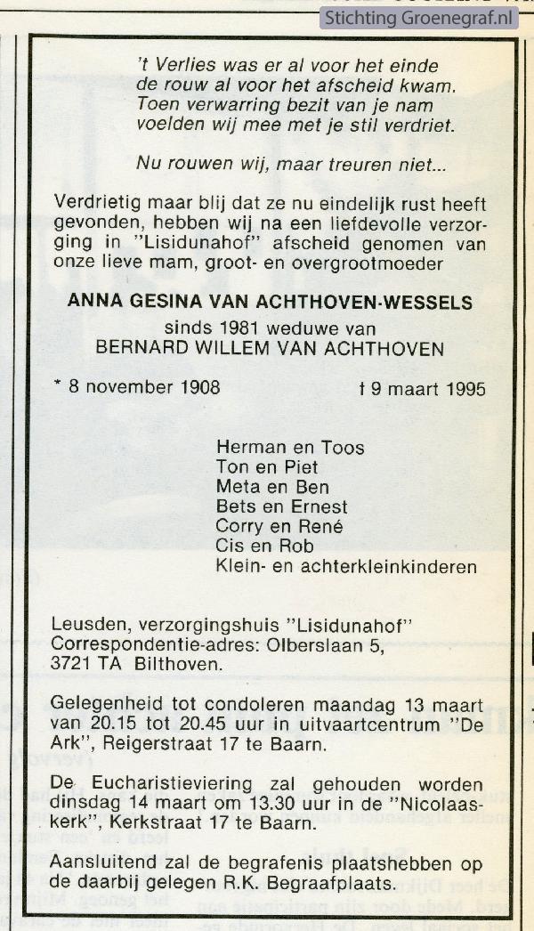 Overlijdensscan Anna Gesina  Wessels