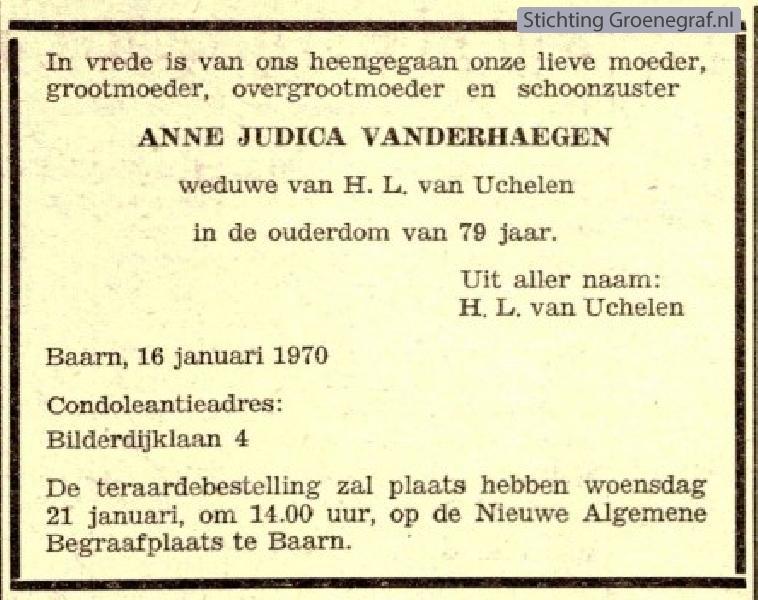 Overlijdensscan Anne Judica  Vanderhaegen