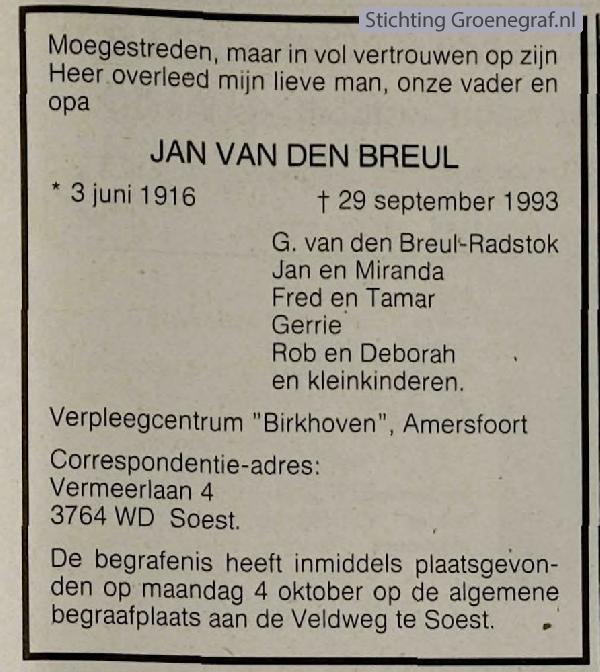 Overlijdensscan Jan van den Breul