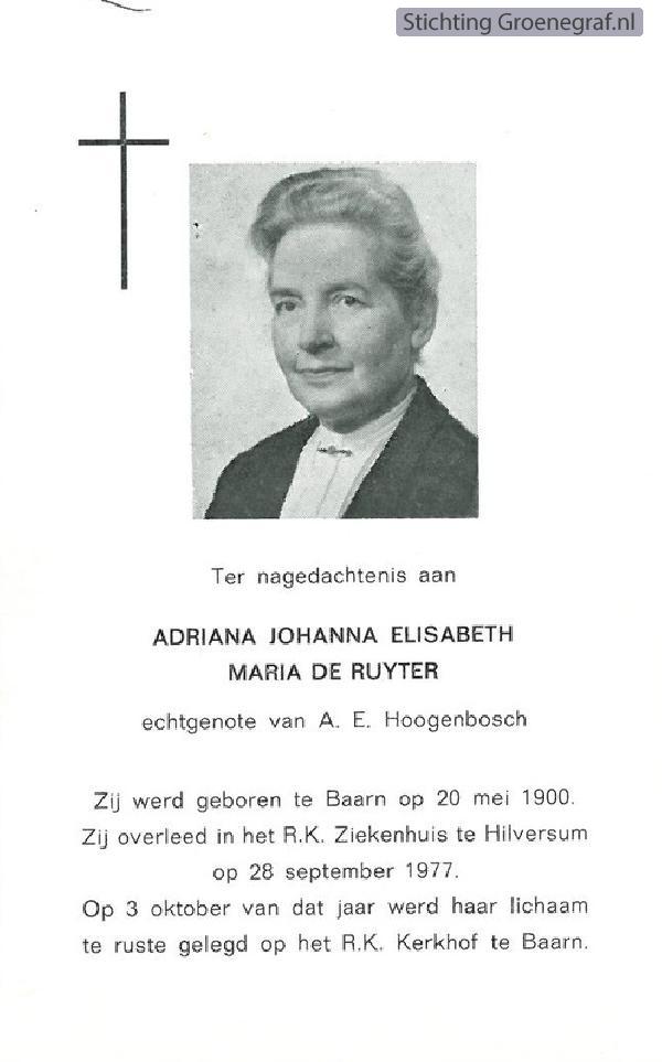 Overlijdensscan Adriana Johanna Elizabeth Maria de Ruijter