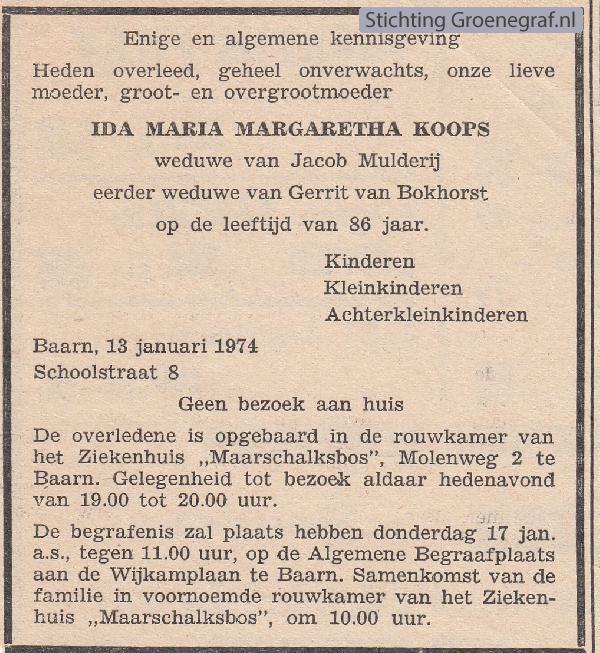 Overlijdensscan Ida Maria Margaretha  Koops