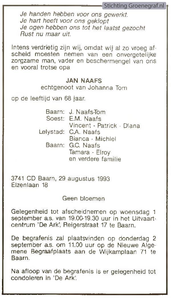 Overlijdensscan Jan  Naafs