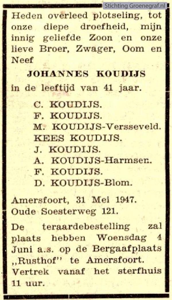 Overlijdensscan Johannes  Koudijs