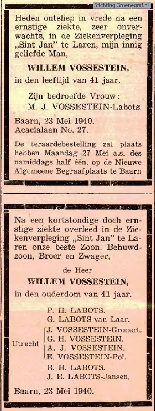 Overlijdensscan Willem  Vossestein