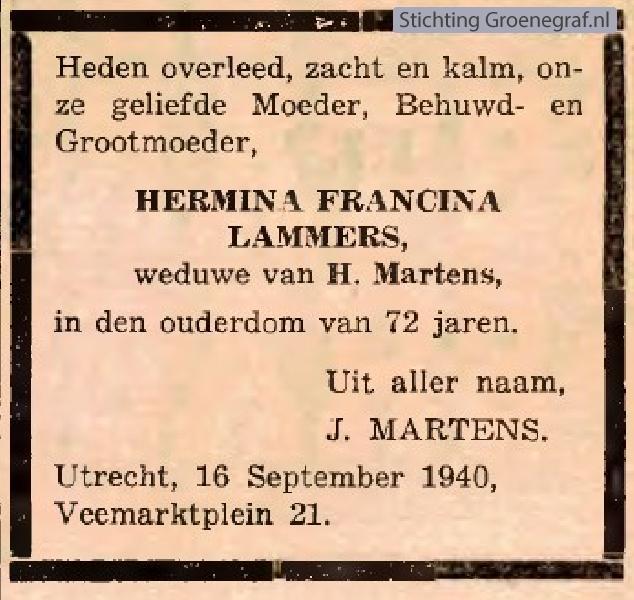 Overlijdensscan Hermina Francina  Lammers