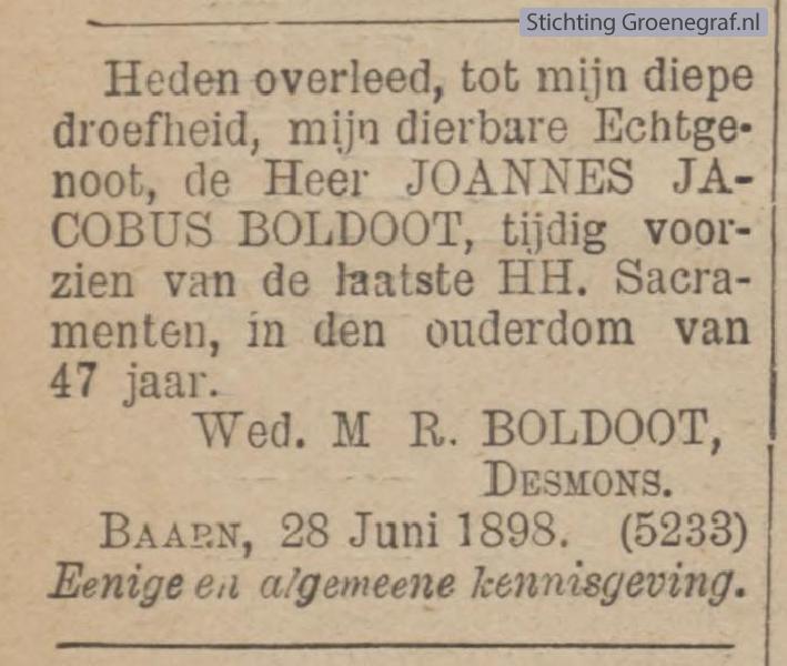 Overlijdensscan Joannes Jacobus  Boldoot