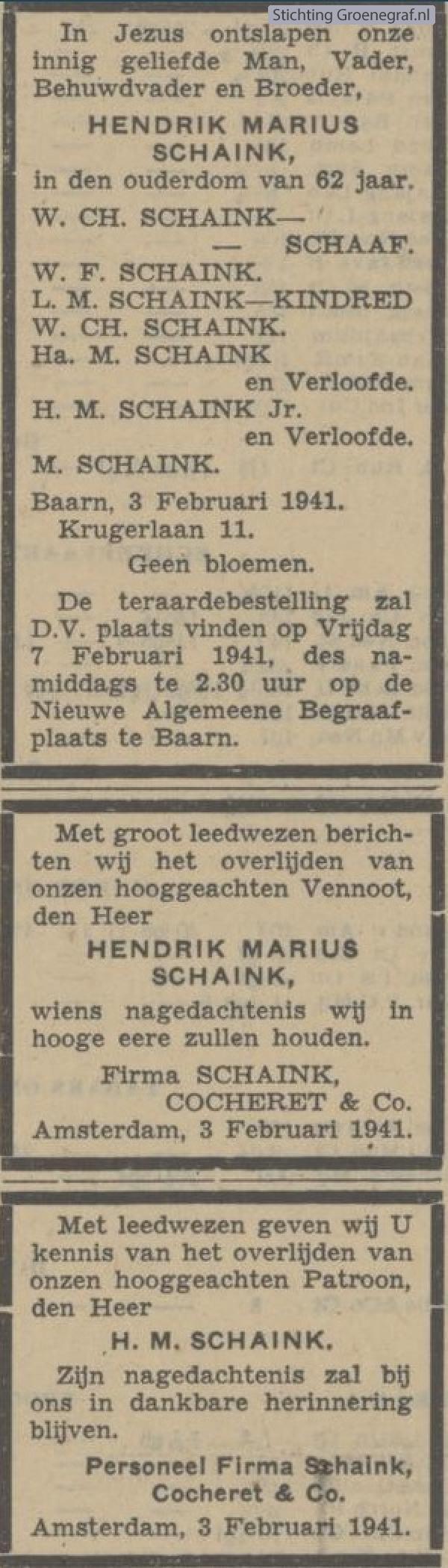 Overlijdensscan Hendrik Marius  Schaink