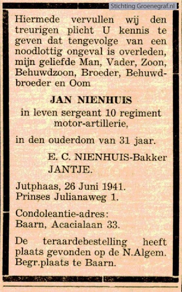 Overlijdensscan Jan  Nienhuis