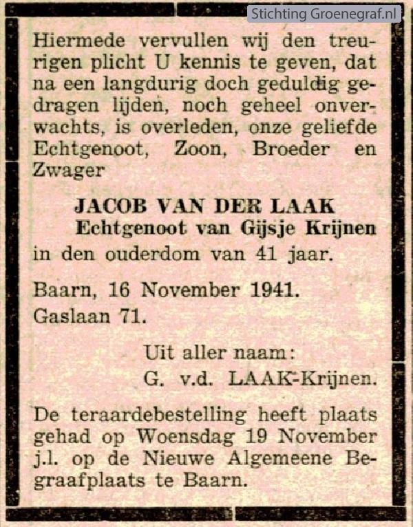 Overlijdensscan Jacob van der Laak