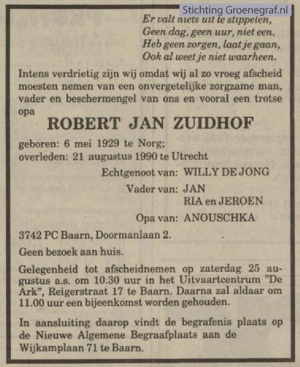 Overlijdensscan Robert Jan  Zuidhof