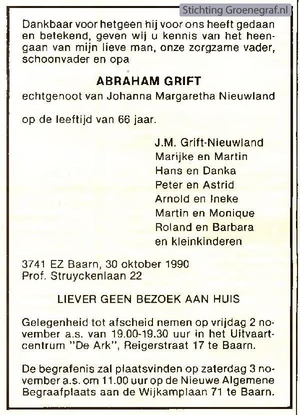 Overlijdensscan Abraham  Grift