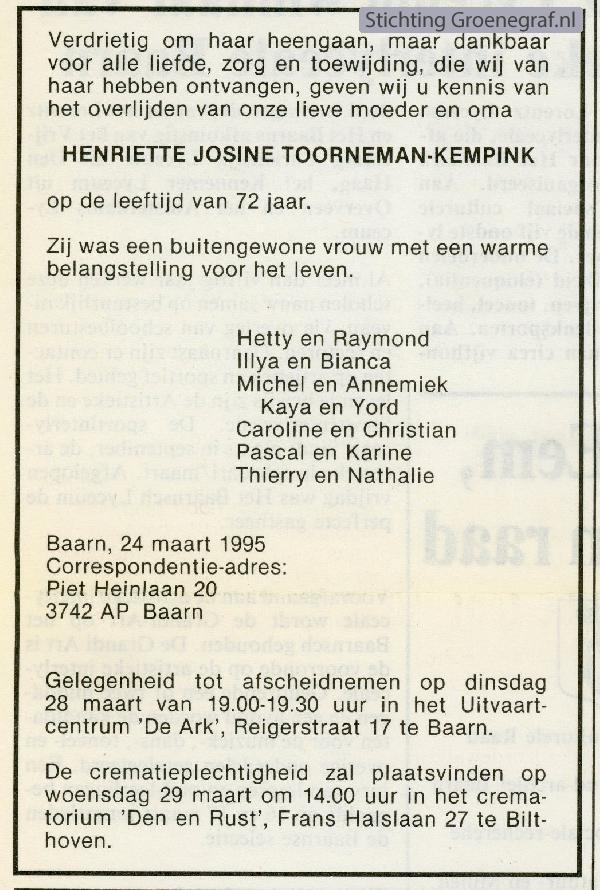 Overlijdensscan Henriette Josine  Kempink