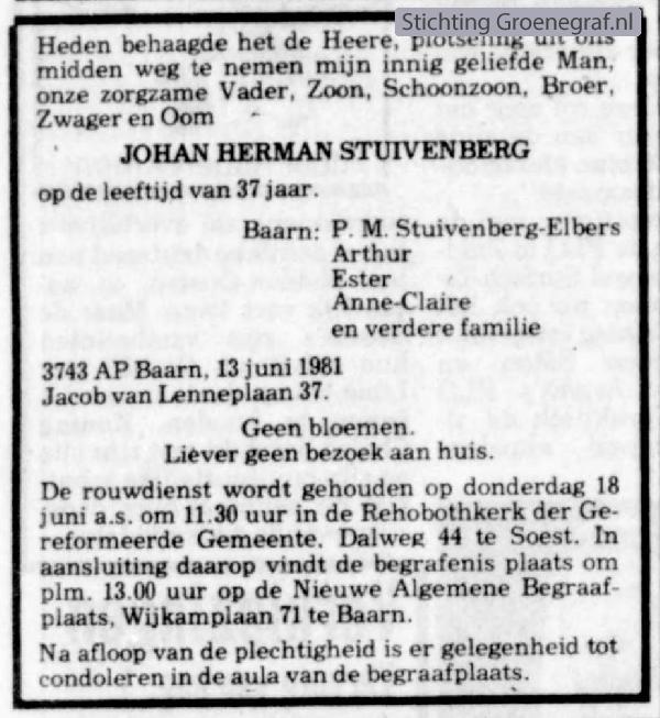 Overlijdensscan Johan Herman  Stuivenberg