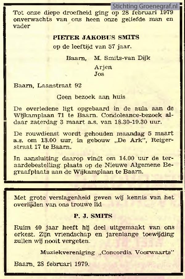 Overlijdensscan Pieter Jakobus  Smits