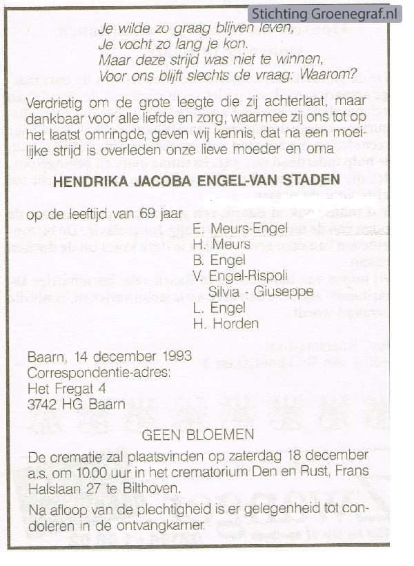 Overlijdensscan Hendrika Jacoba van Staden