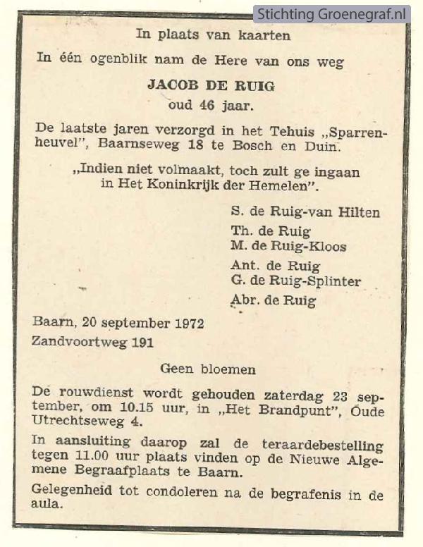 Overlijdensscan Jacob de Ruig