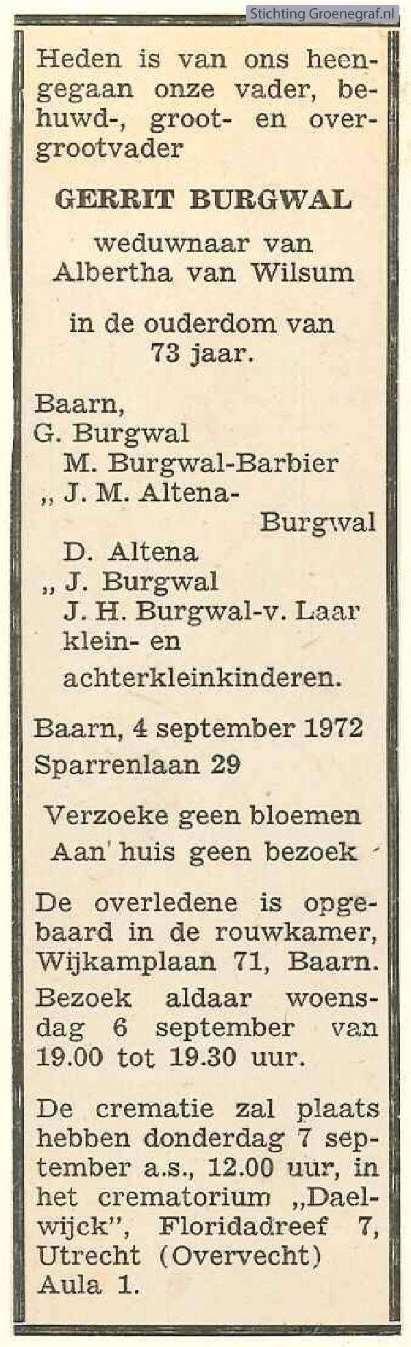 Overlijdensscan Gerrit  Burgwal
