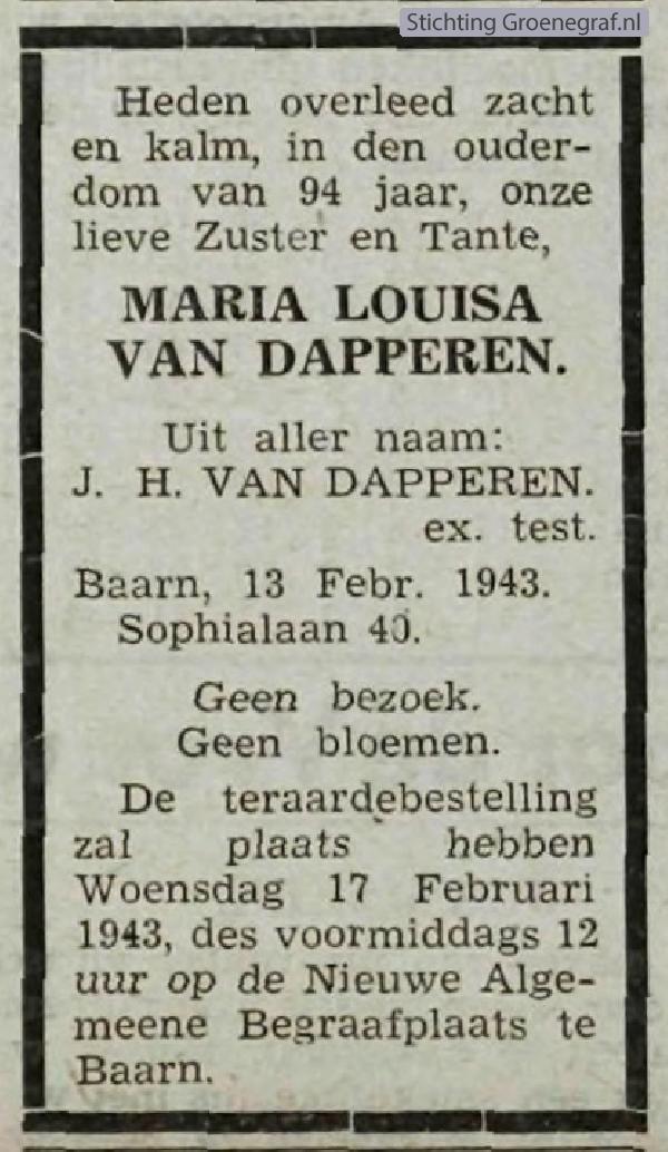 Overlijdensscan Maria Louisa van Dapperen
