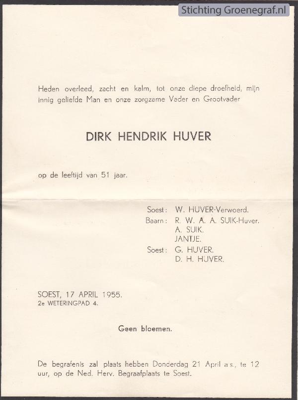 Overlijdensscan Dirk Hendrik  Huver