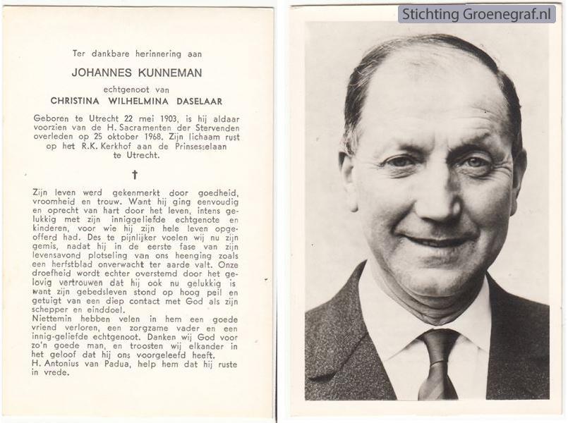 Overlijdensscan Johannes  Kunneman