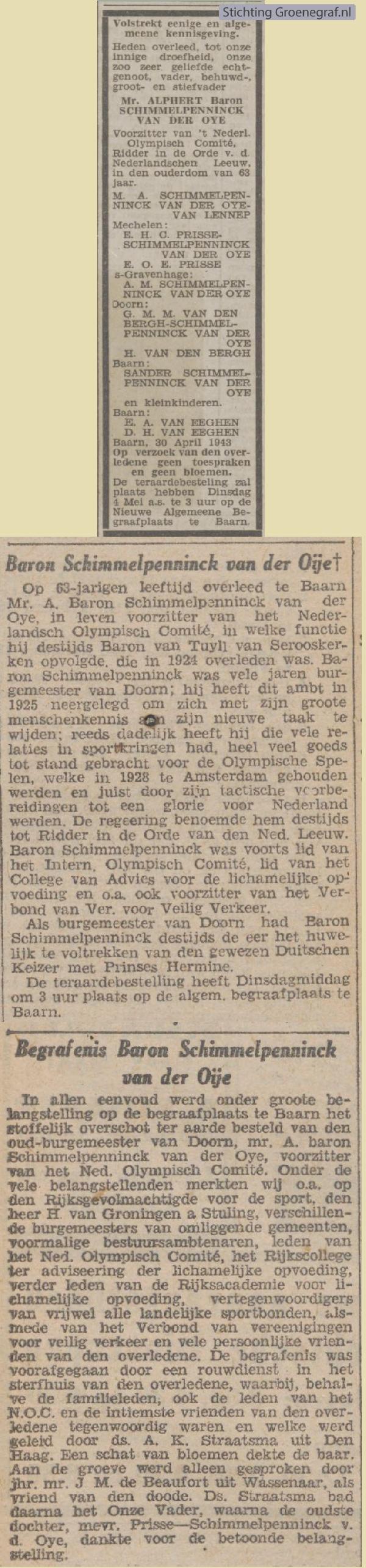 Overlijdensscan Alphert  Schimmelpenninck van der Oye
