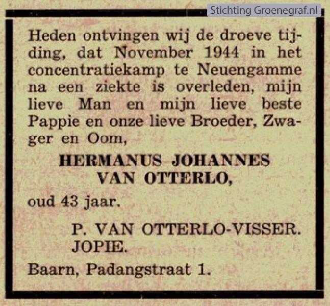 Overlijdensscan Hermanus Johannes van Otterlo