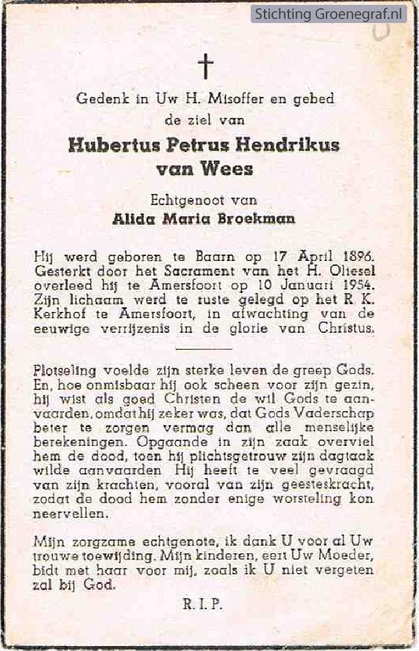 Overlijdensscan Hubertus Petrus Hendrikus van Wees