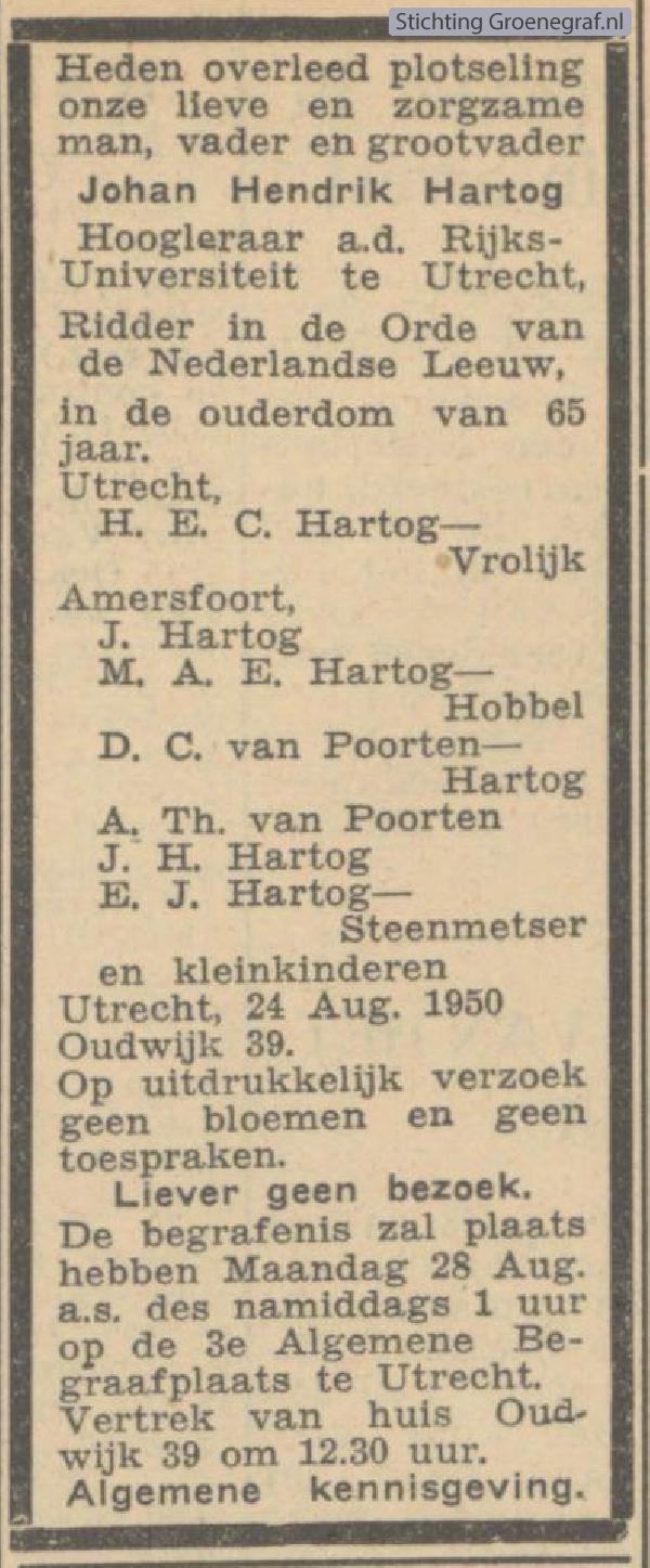 Overlijdensscan Johan Hendrik  Hartog