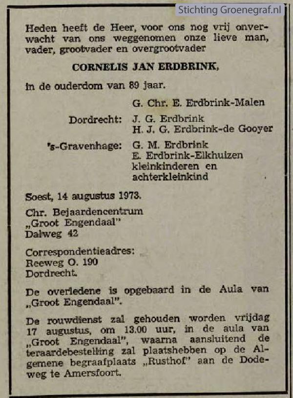 Overlijdensscan Cornelis Jan  Erdbrink