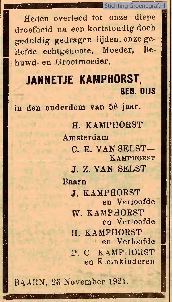 Overlijdensscan Hendrikus  Kamphorst