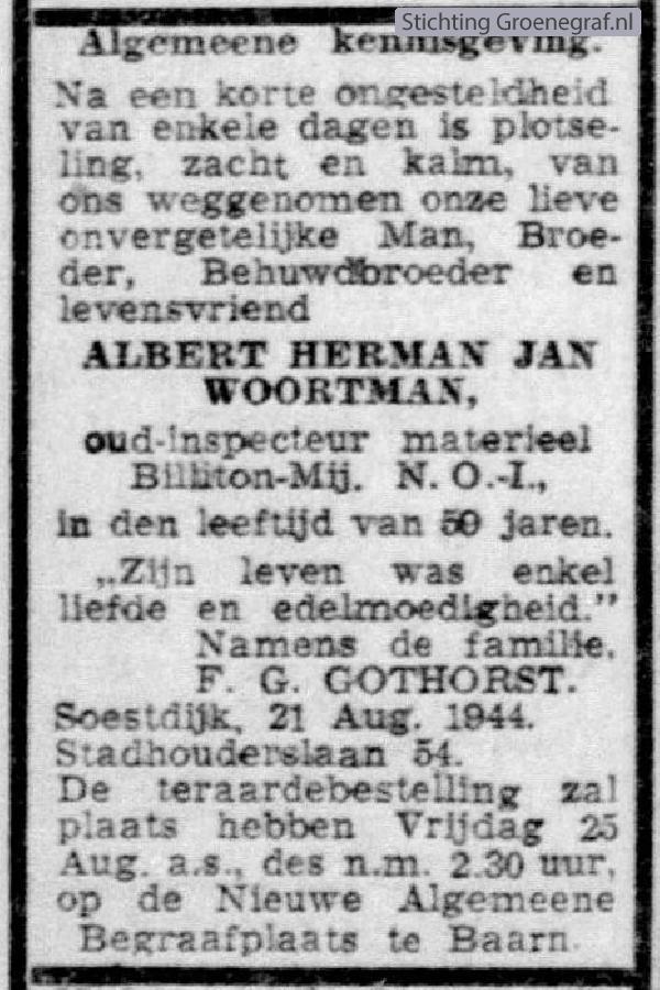 Overlijdensscan Albert Herman Jan  Woortman