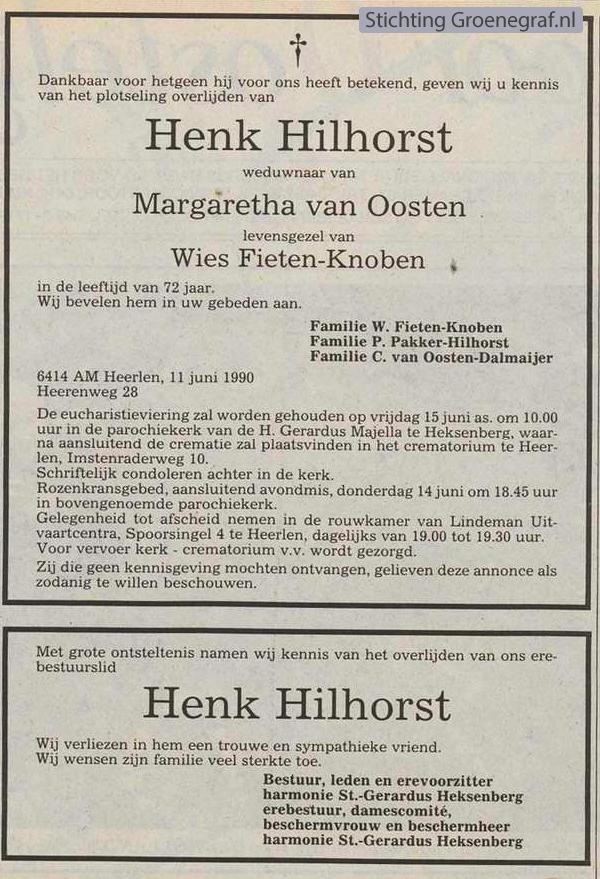 Overlijdensscan Hendrik  Hilhorst