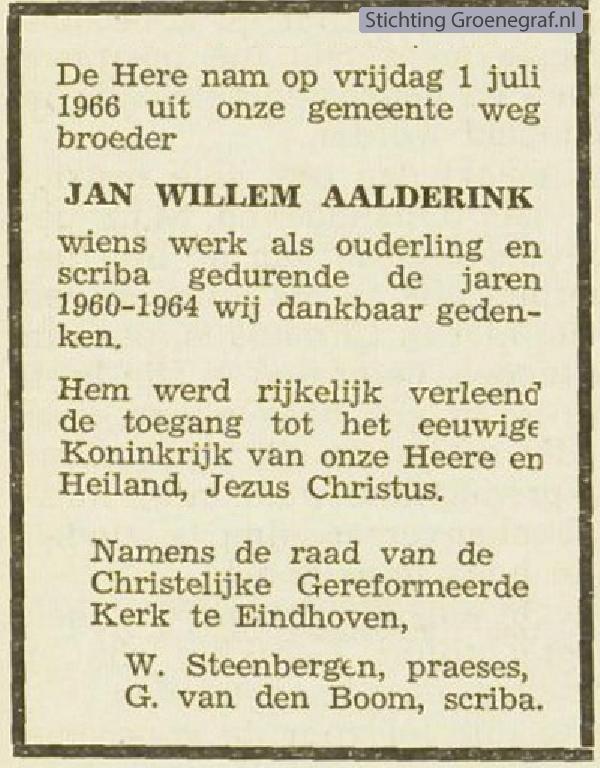 Overlijdensscan Jan Willem    Aalderink 