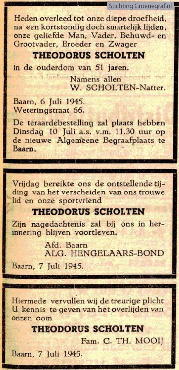 Overlijdensscan Theodorus  Scholten
