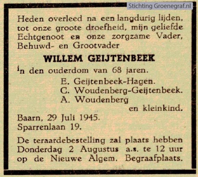 Overlijdensscan Willem  Geijtenbeek