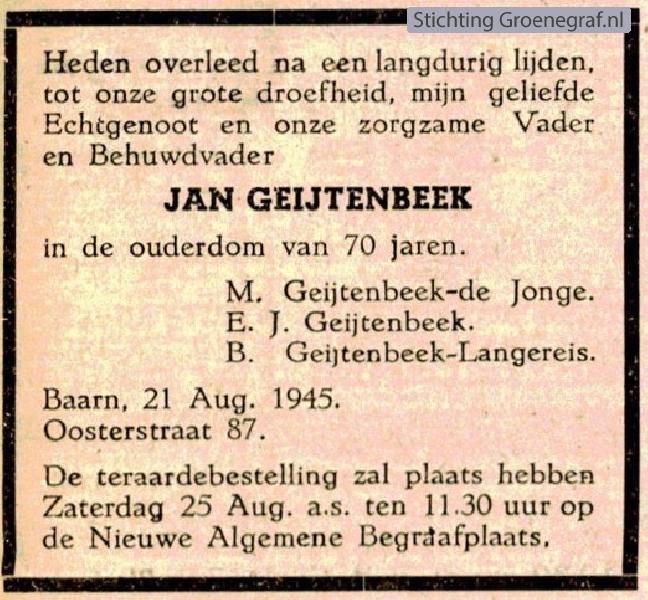 Overlijdensscan Jan  Geijtenbeek