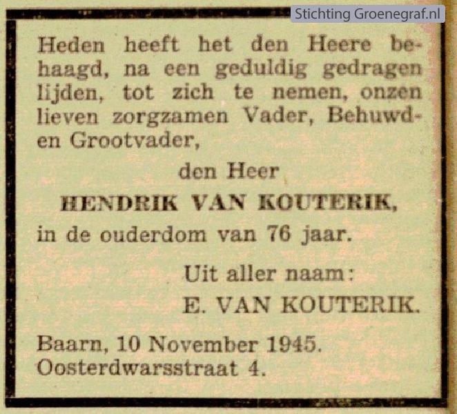 Overlijdensscan Hendrik van Kouterik