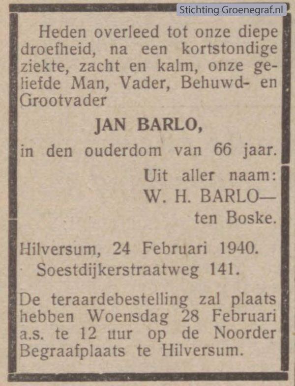 Overlijdensscan Jan  Barlo