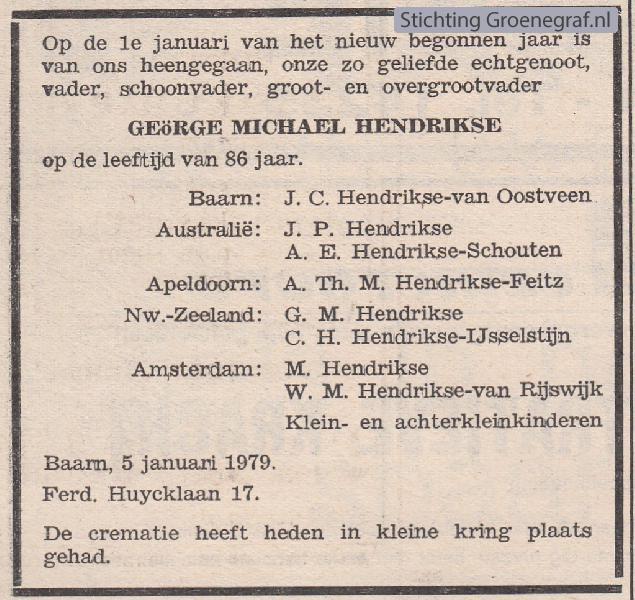 Overlijdensscan George Michael  Hendrikse