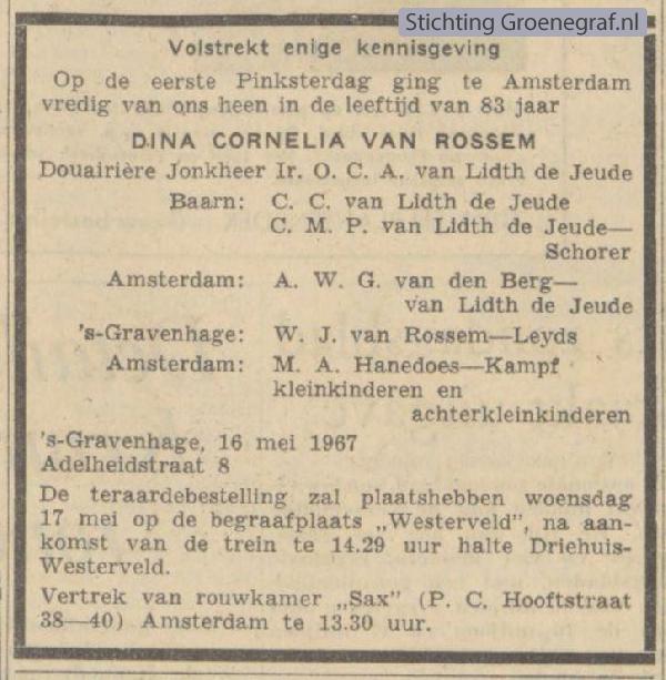 Overlijdensscan Dina Cornelia van Rossem