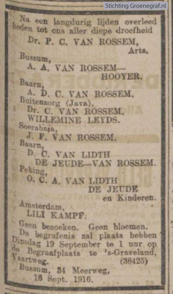 Overlijdensscan Pieter Cornelis van Rossem