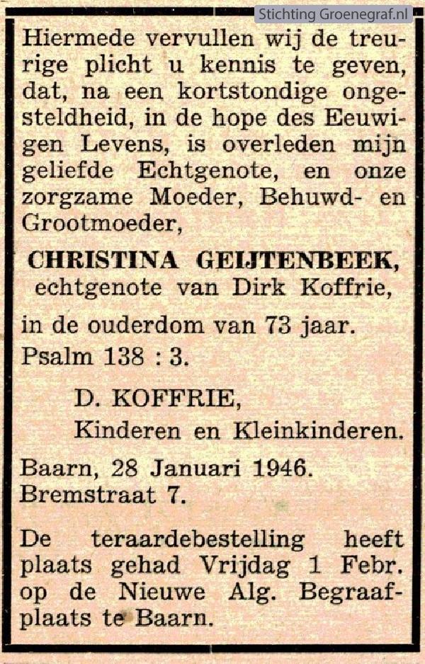 Overlijdensscan Christina  Geijtenbeek