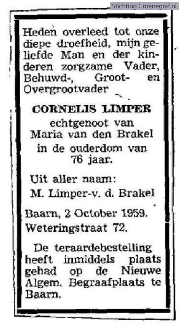 Overlijdensscan Cornelis  Limper