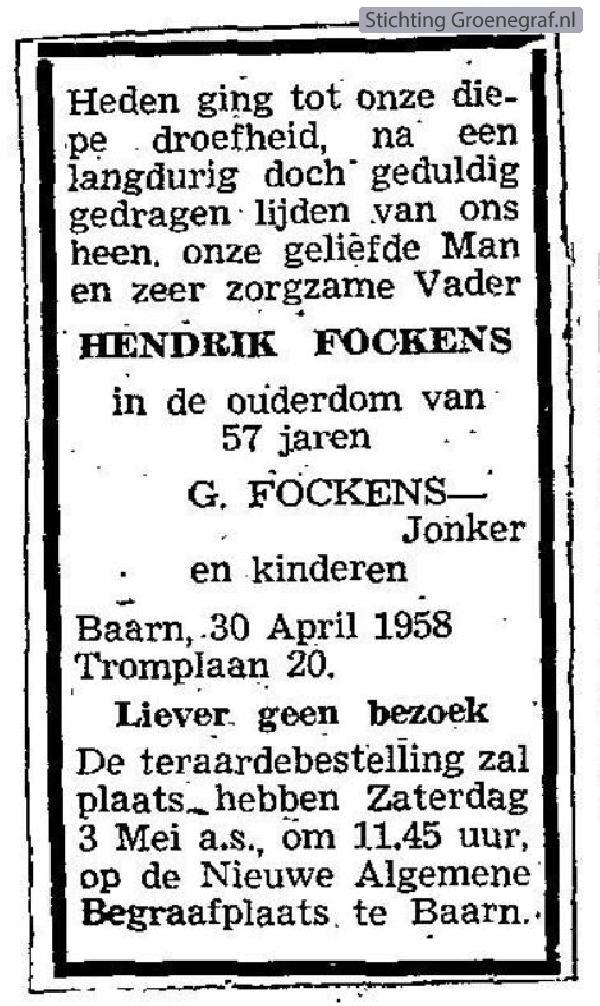 Overlijdensscan Hendrik  Fockens