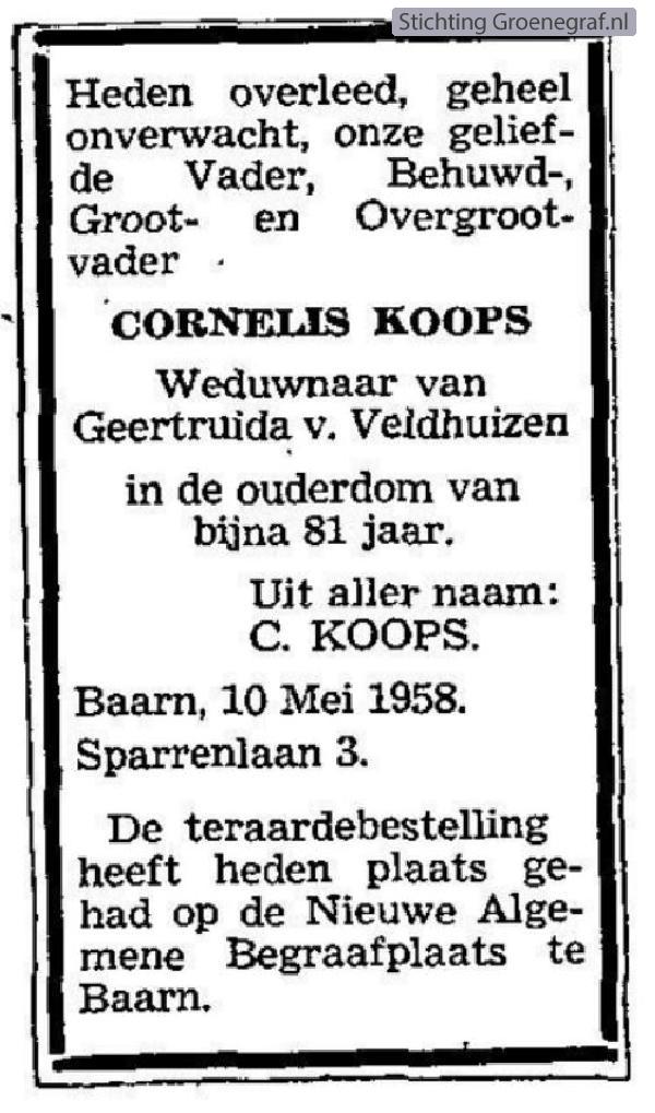 Overlijdensscan Cornelis  Koops