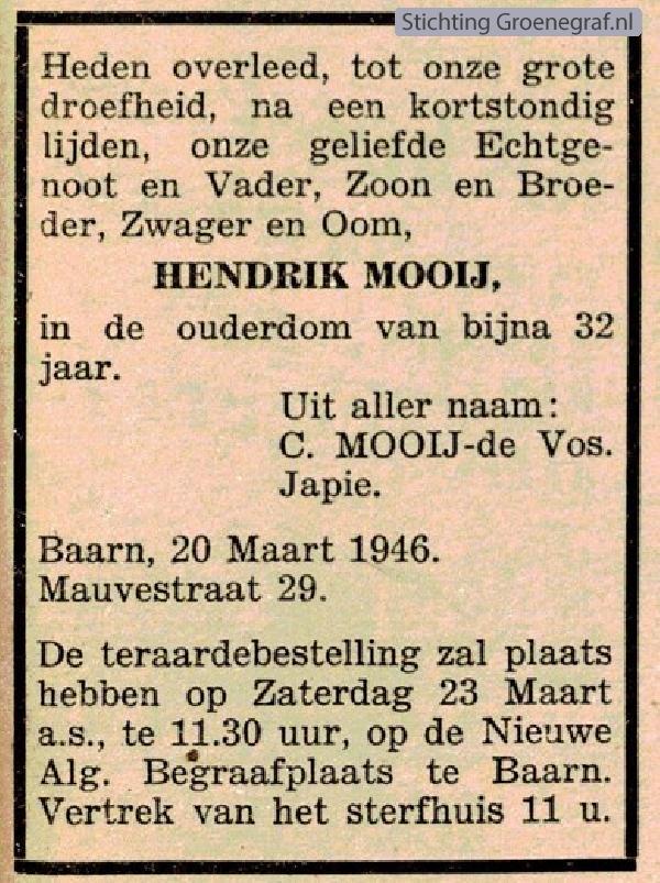 Overlijdensscan Hendrik  Mooij